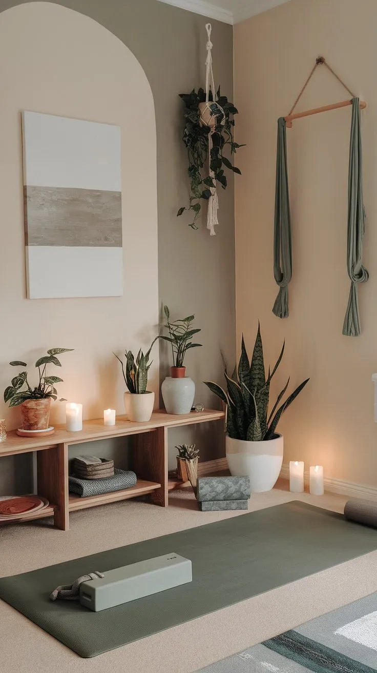 Escape the everyday in this serene yoga and meditation den. A carefully curated space where the gentle interplay of light, color, and texture fosters a sense of calm and encourages self-discovery. A perfect retreat for cultivating inner peace and nurturing your well-being.