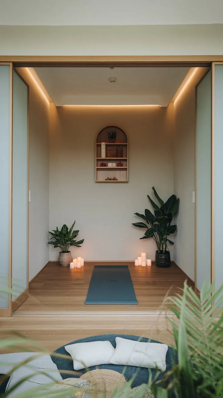 Breathe in serenity, breathe out stress. This dedicated yoga and meditation space, bathed in soft light, provides a haven for self-discovery. A place to reconnect with your body and mind, fostering a sense of calm and well-being. A true escape.
