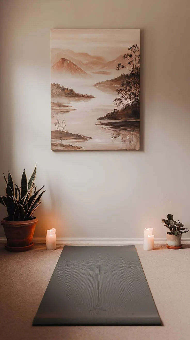 Find your inner peace in this tranquil space. The soft light, calming artwork, and gentle scent of the candles create the perfect atmosphere for a mindful yoga practice. A sanctuary awaits.