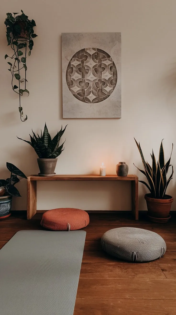 Find your center in this tranquil yoga corner. The soft light, calming scents, and serene artwork create the perfect atmosphere for mindful movement and inner peace. A sanctuary awaits.