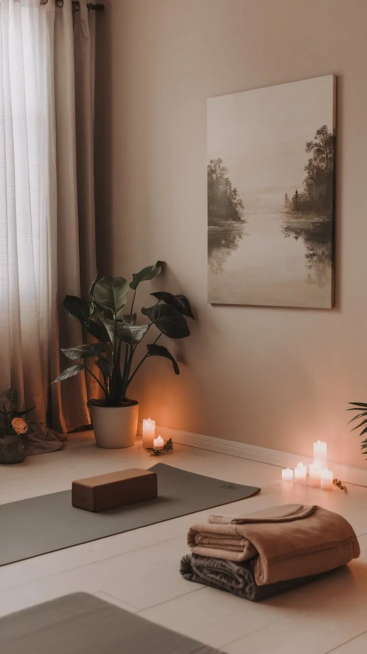 Find your center in this tranquil sanctuary. The soft light, calming colors, and comforting textures create the perfect space for mindful movement and peaceful reflection. A gentle stretch, a quiet breath, a moment of stillness-this is where you reconnect with yourself. A place to unwind, a space to breathe, a haven for your soul.