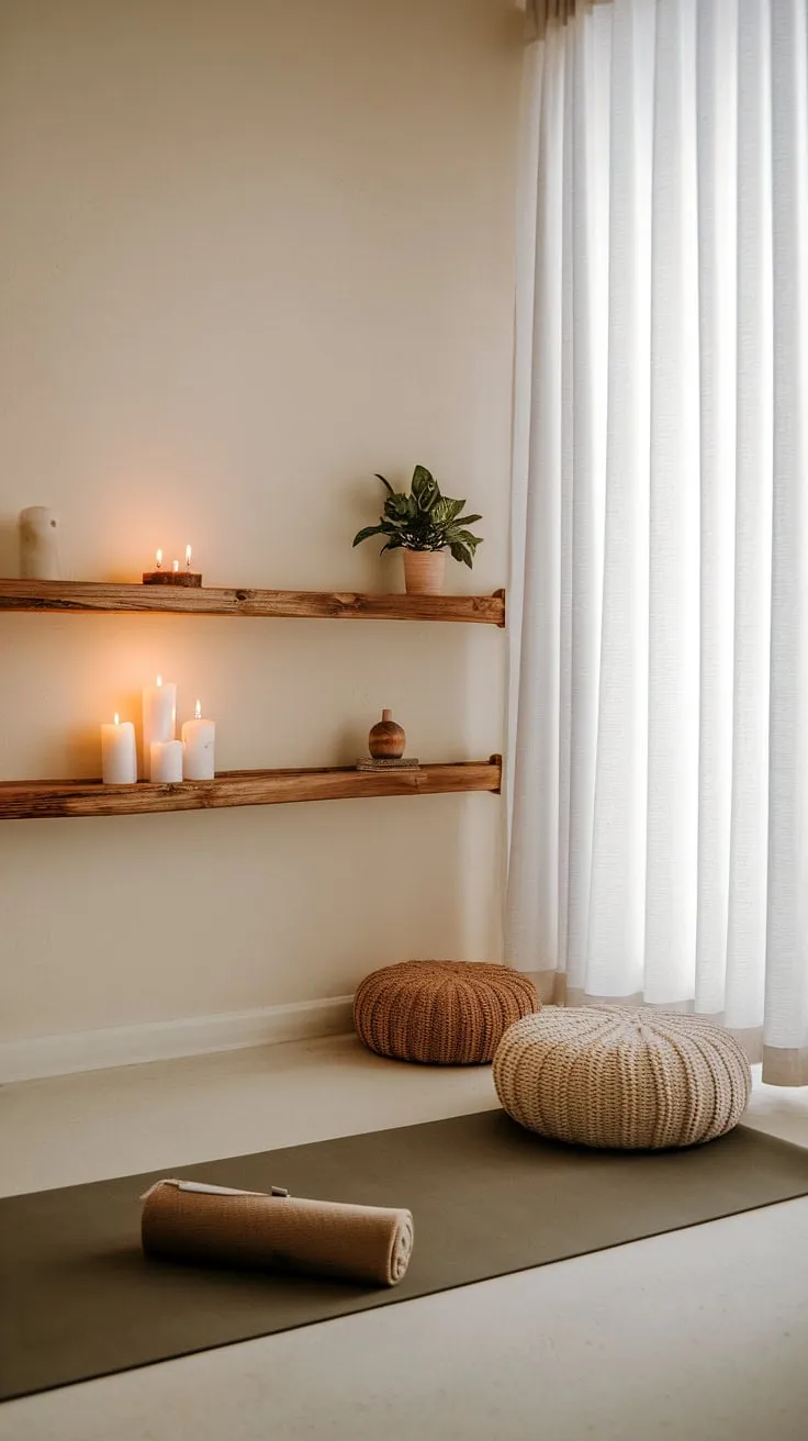 Unwind and reconnect with your inner peace in this serene home yoga sanctuary. The gentle ambiance, a calming décor, and comfortable space invite you to breathe deeply and find your center.