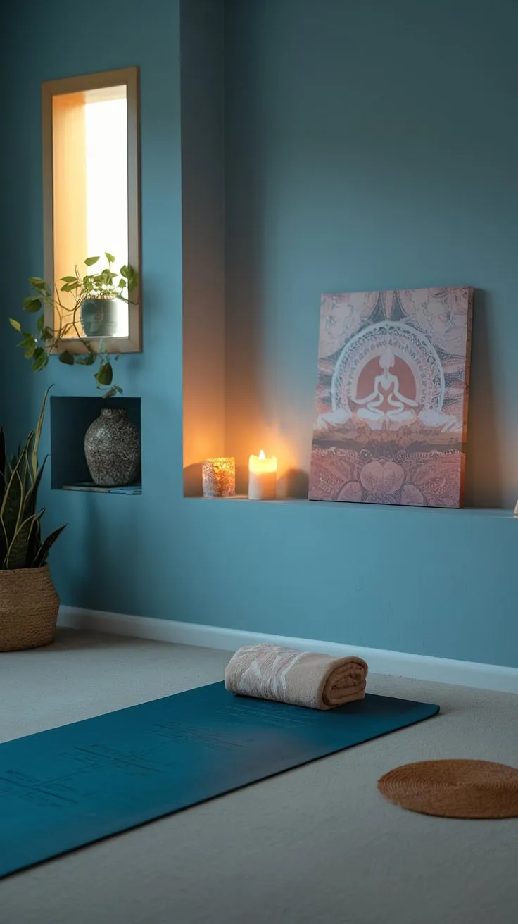 Breathe in serenity, breathe out stress. This dedicated yoga space, bathed in soft light and adorned with inspiring art, is a haven for mindful practice. A simple yet elegant setup, it encourages a deep connection with your body and spirit, fostering a sense of calm and well-being.