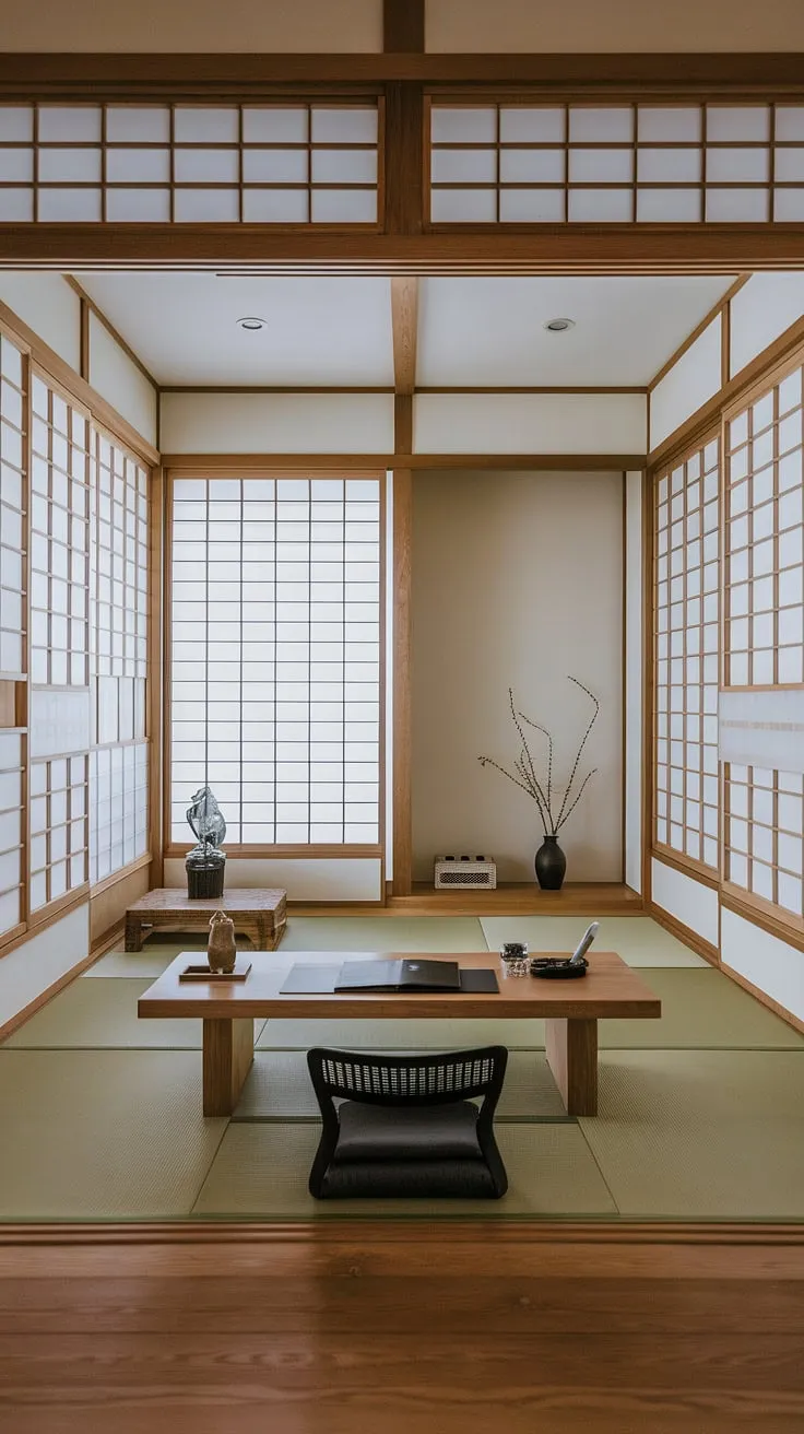 Escape the everyday in this tranquil workspace. Clean lines, natural light, and the subtle elegance of Japanese aesthetics combine to create a haven of peace and productivity. A space designed for intentionality and inspired creation.