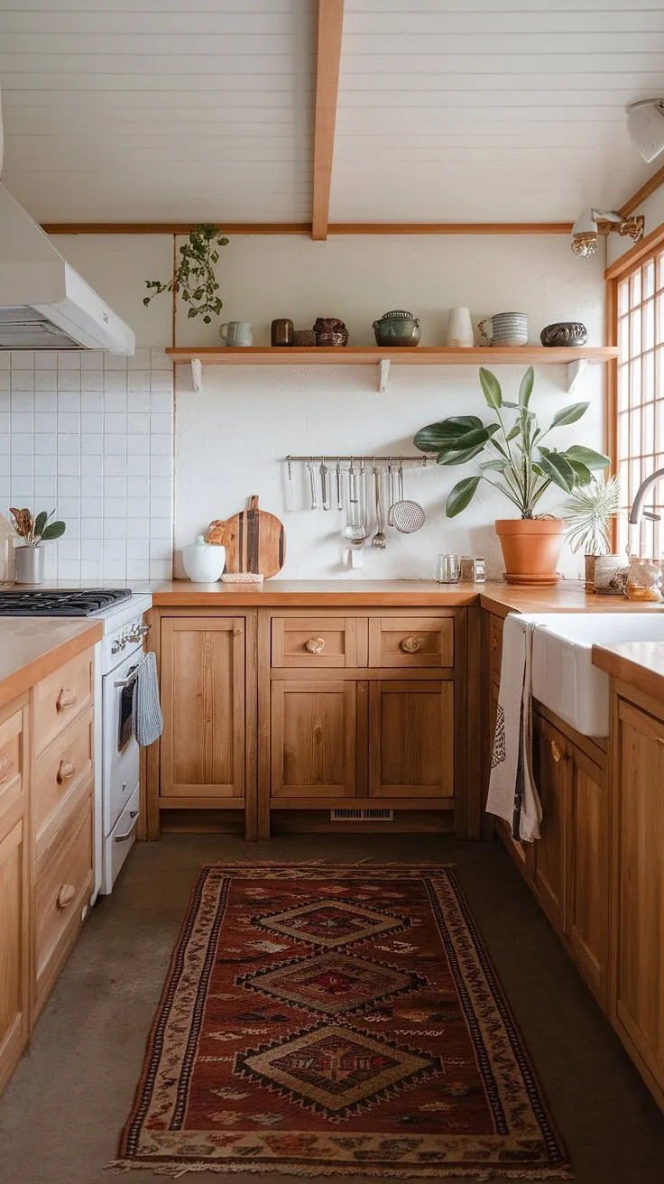 Find serenity in this Japandi-inspired kitchen. The warm wood tones, minimalist design, and calming greenery create a space where culinary creativity flourishes. A perfect blend of Japanese aesthetics and Scandinavian simplicity, this kitchen is a testament to understated elegance.