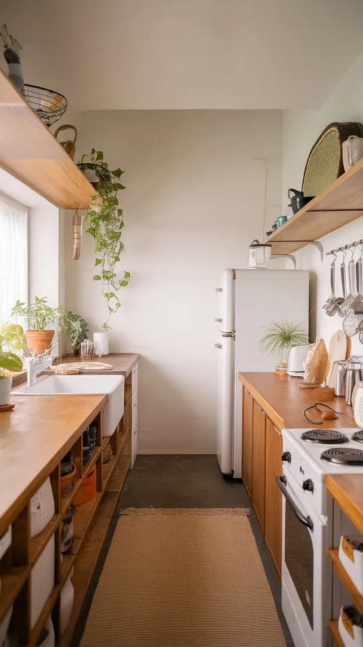 Find serenity in this Japandi kitchen, where minimalist Japanese design meets the airy calm of Scandinavian style. The warm wood tones and soft textures create a space that's both functional and deeply restorative. A perfect blend of form and function, this kitchen is a haven for mindful living.