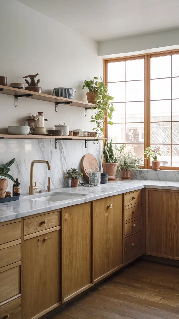 This airy kitchen embodies the essence of Japandi design: a harmonious balance between Japanese minimalism and Scandinavian functionality. The clean lines, natural materials, and thoughtful use of light create a tranquil atmosphere, perfect for mindful cooking and effortless living. A true sanctuary for the soul.