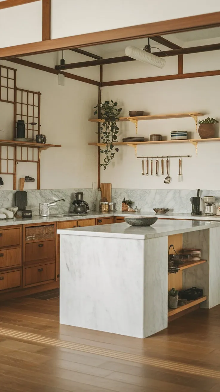 This Japanese-inspired kitchen is a testament to the beauty of simplicity. The airy layout, punctuated by carefully chosen plants and warm wood tones, evokes a sense of tranquility. A space designed for mindful preparation and the enjoyment of delicious, healthy meals, it's a haven of calm amidst the everyday.