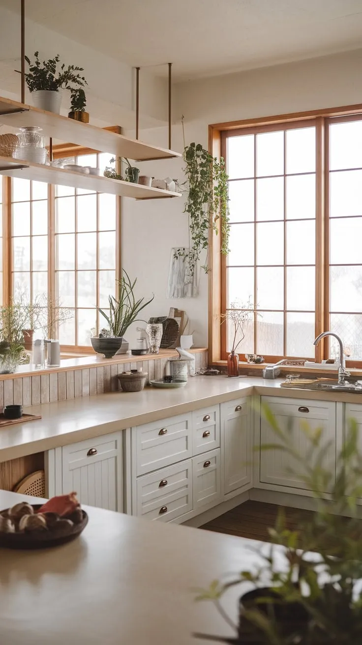 Find your zen in this airy kitchen. The Japandi design, with its soft color palette and natural materials, invites relaxation and mindful cooking. A haven of calm, where functionality meets beauty, bathed in the gentle glow of natural light.