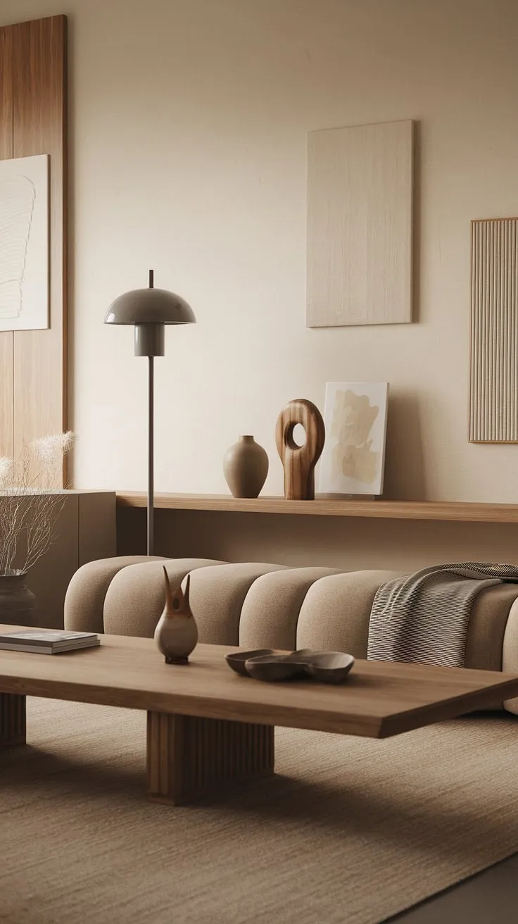 This minimalist haven embodies the essence of Japandi design. Clean lines, natural materials, and a muted color scheme combine to create a space that is both stylish and incredibly calming. The low-slung sofa invites relaxation, while the carefully curated décor adds a touch of personality. A feeling of quiet contemplation fills the room.