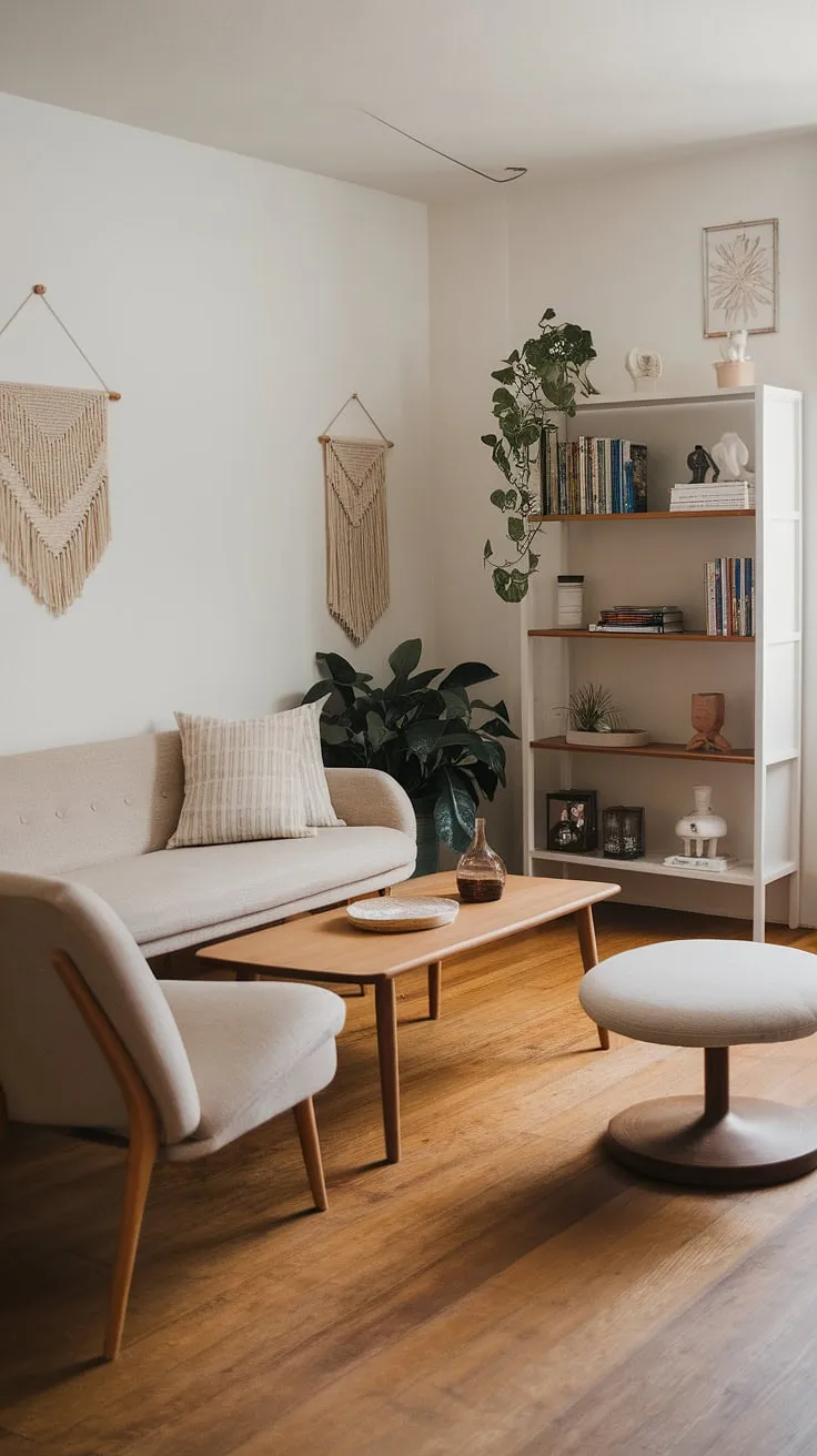 Find your sanctuary in this thoughtfully designed Japandi living room. The warm wood tones, soft textures, and pops of greenery create a harmonious atmosphere, perfect for relaxation and mindful living. A testament to the beauty of understated elegance.