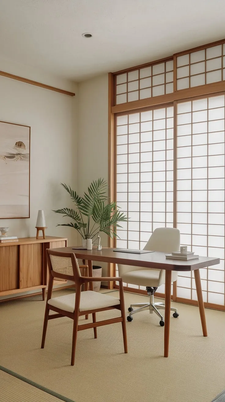 Escape the chaos and embrace tranquility. This zen office, with its understated elegance and thoughtful details, offers a sanctuary for creativity and concentration. The soft light and natural elements foster a sense of peace and well-being, promoting a harmonious work environment.