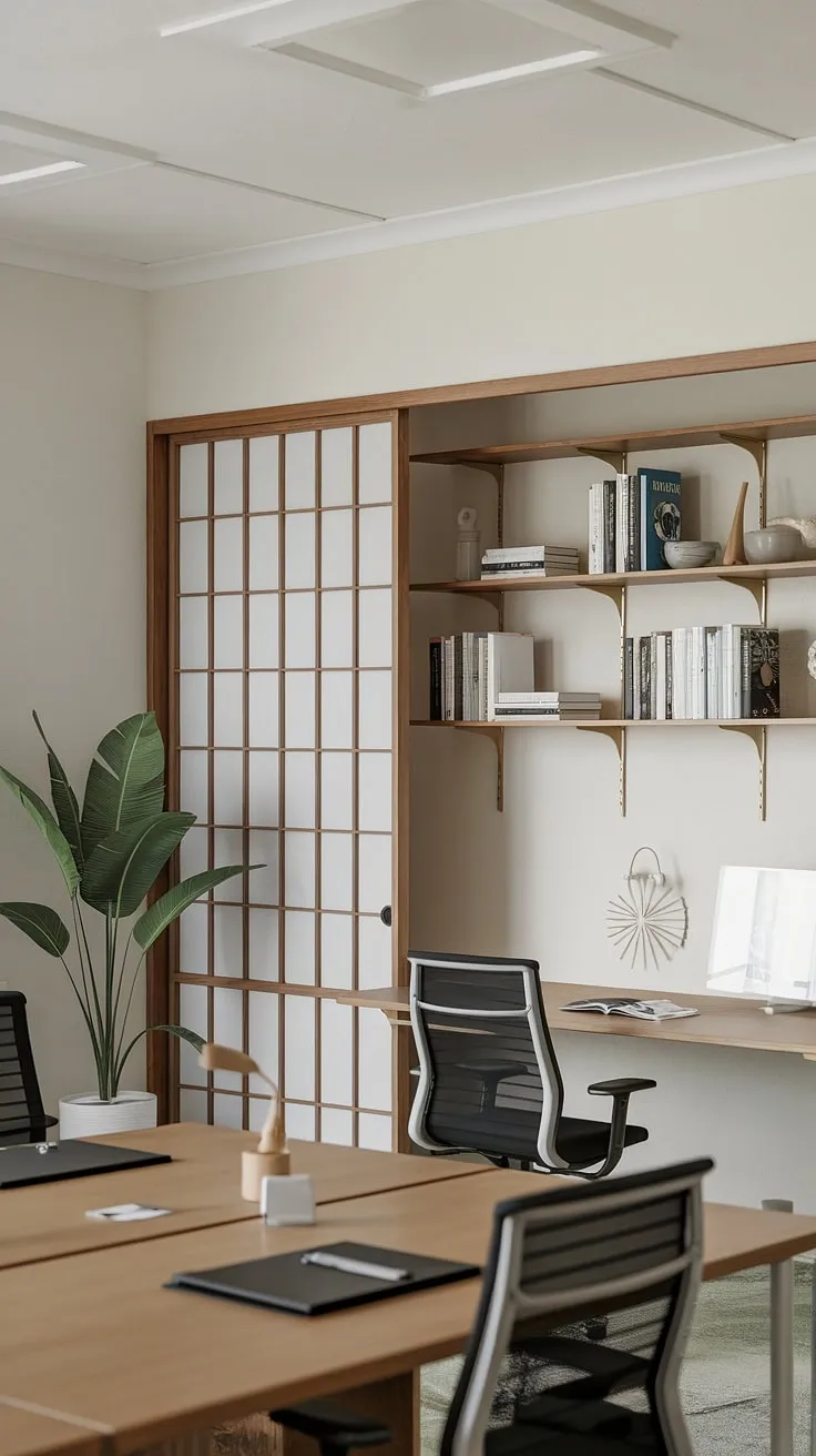 Find your focus in this serene workspace, where minimalist Japanese design meets modern functionality. The clean lines, natural wood accents, and calming atmosphere create the perfect environment for productivity and peace of mind. A sanctuary for the mind, a haven for creativity.