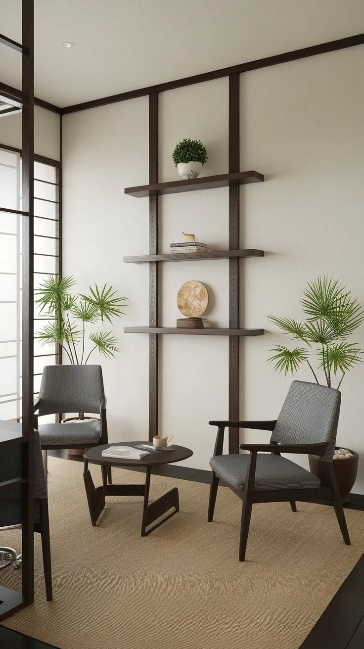 Find your focus in this serene workspace. The minimalist design, incorporating natural elements and a calming color palette, fosters a productive and peaceful atmosphere. A sense of tranquility pervades every detail, from the carefully chosen plants to the understated elegance of the furniture.