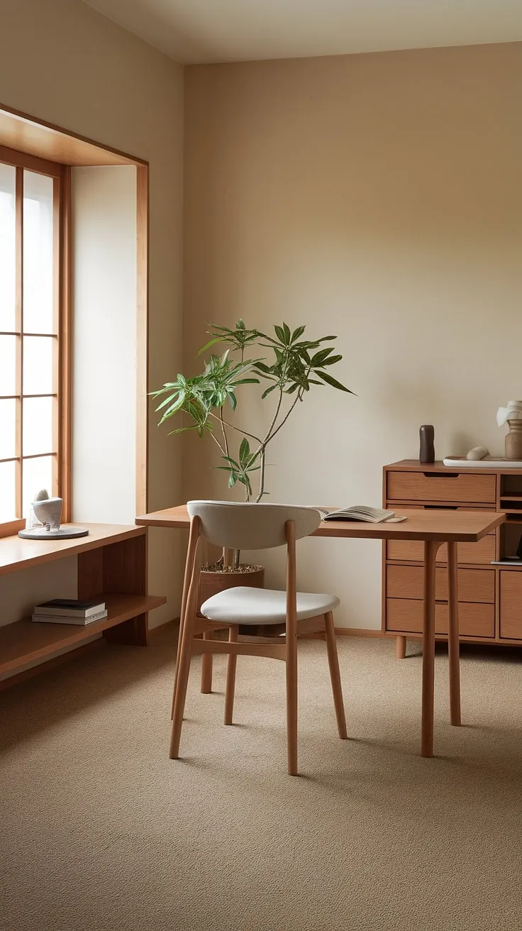 Escape the chaos and embrace mindful work. This zen office, with its carefully curated details and natural elements, offers a sanctuary for creativity and concentration. The simple elegance of the space promotes a sense of calm and well-being.