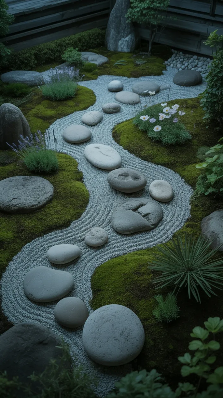 Zen Sanctuary of Stone Moss and Lavender